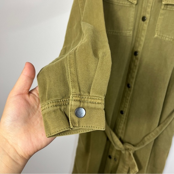 Kaffe Olive Green Belted Snap-Up Denim Shirt Dress women size Small - Picture 6 of 12